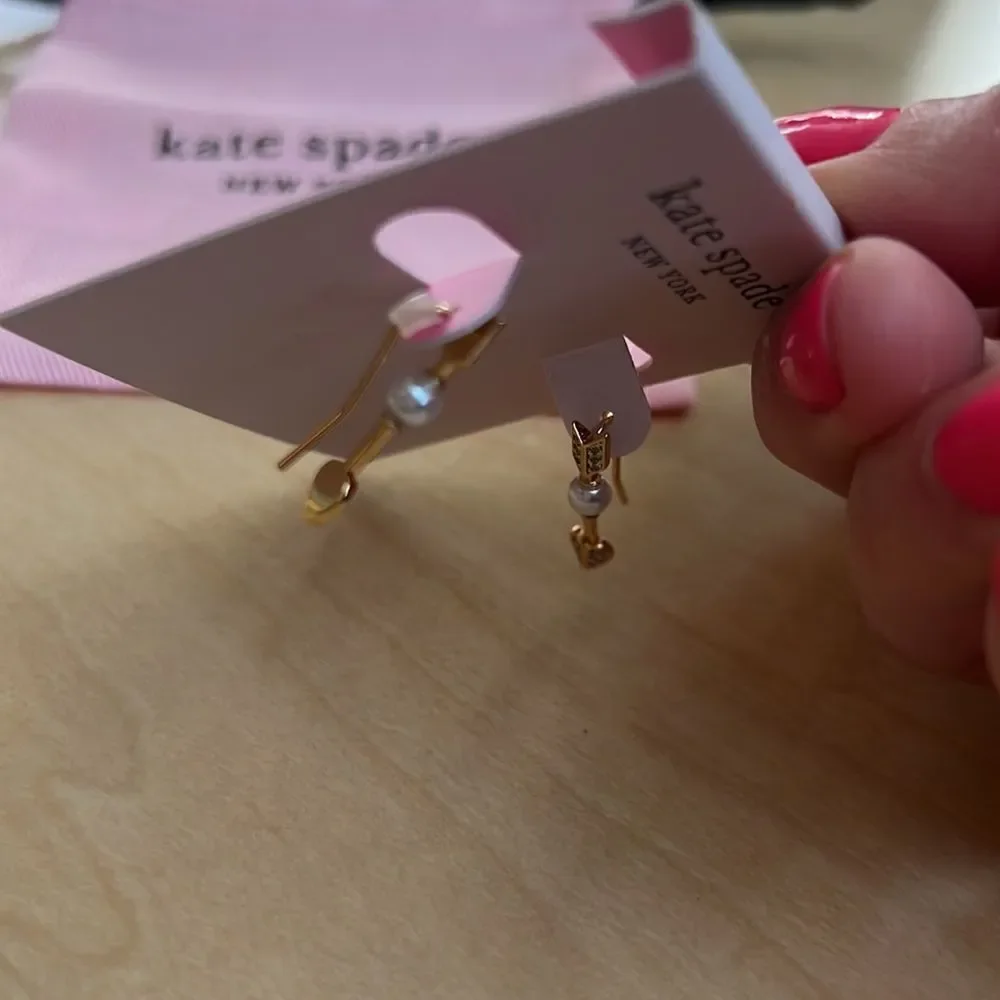 NWT KATE SPADE gold tone pavé & imitation pearl drop earrings U1